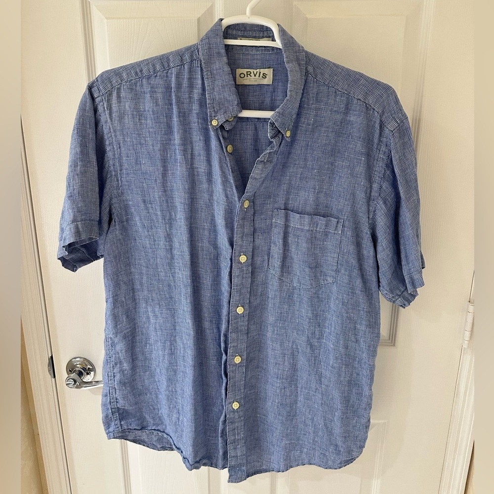 Orvis Blue Casual Button Down Shirt with Short Sleeves